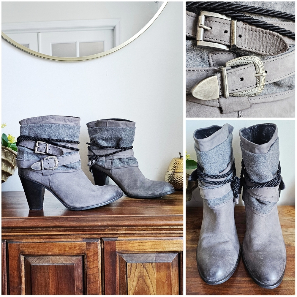 Invito Western Genuine Leather Women's Cowboy Gray Heels Buckle Pull On Boots 41